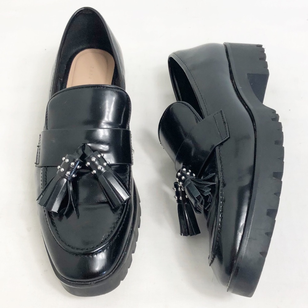 Zara Trafaluc Patent Leather Lug Sole Loafer Sz 38